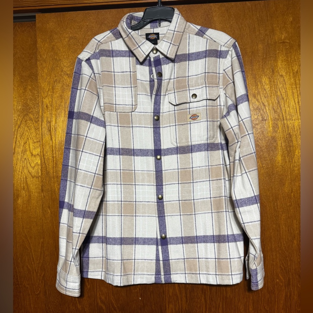 Dickies Men's Casual Plaid Shirt in Purple and Tan